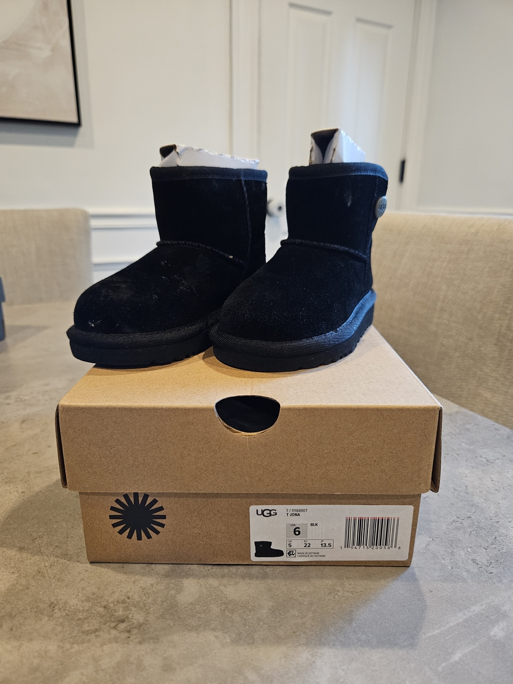 UGG Kids Black Suede Short Boots